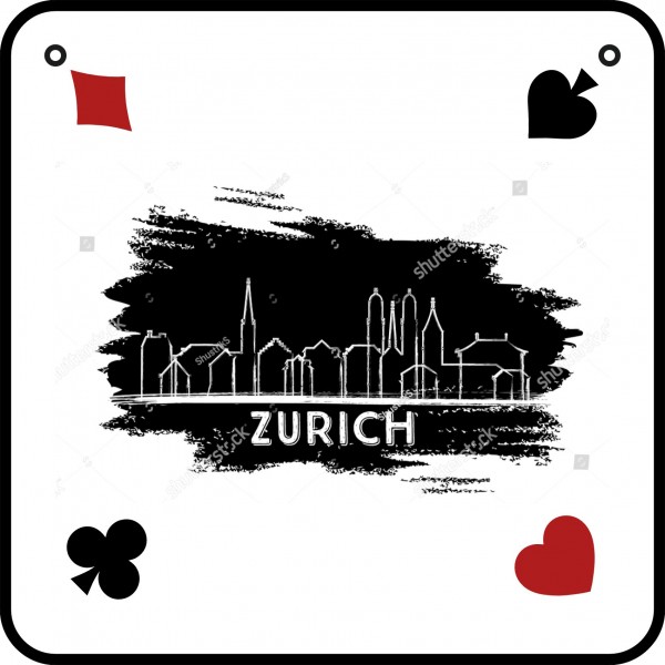 Motivjassteppich Stadt Zürich Grafik schwarz-weiss