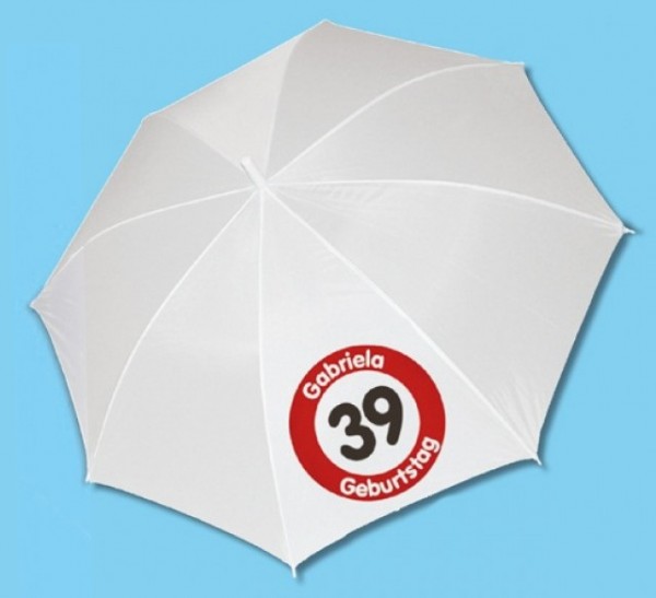 Weisser Schirm mit Jahr und Namen Ø100cm