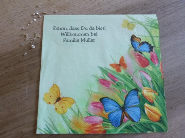 Serviette mit Schmetterling & Tulpen inkl. Druck